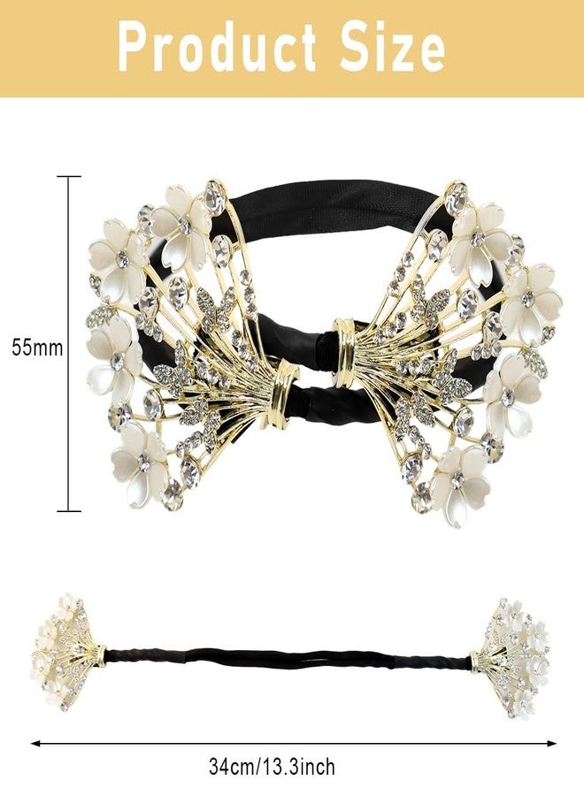 Dodhar Juda Bun Accessories for Women Quick Bun Maker for Hair Medium Thick Bun Clips for Women White Floral Rhinestone Style Twist Bun Clips for for Daily - Image 2
