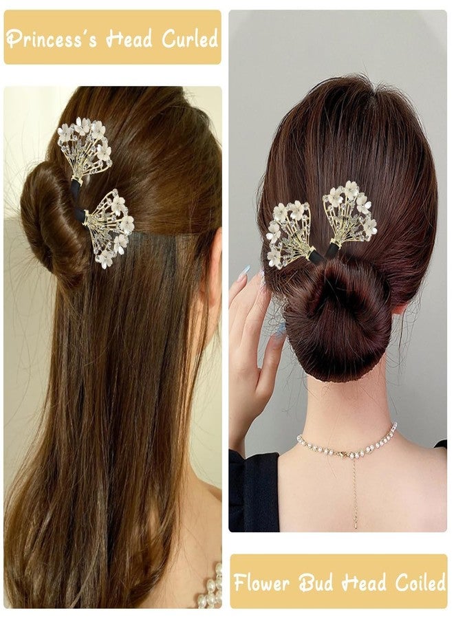 Dodhar Juda Bun Accessories for Women Quick Bun Maker for Hair Medium Thick Bun Clips for Women White Floral Rhinestone Style Twist Bun Clips for for Daily - Image 4