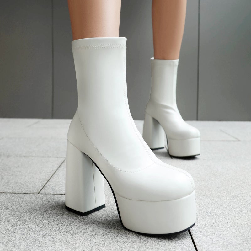 Lazada Punk Style Thick Bottom High Heel 40-48 Winter Solid Color Low Tube Women'S Boots Tide - Image 4