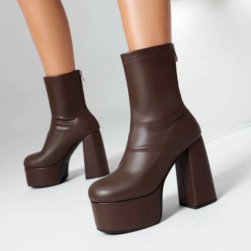 Lazada Punk Style Thick Bottom High Heel 40-48 Winter Solid Color Low Tube Women'S Boots Tide - Image 5