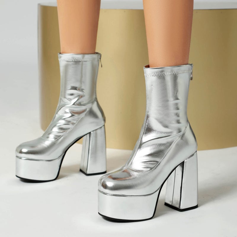 Lazada Punk Style Thick Bottom High Heel 40-48 Winter Solid Color Low Tube Women'S Boots Tide - Image 3