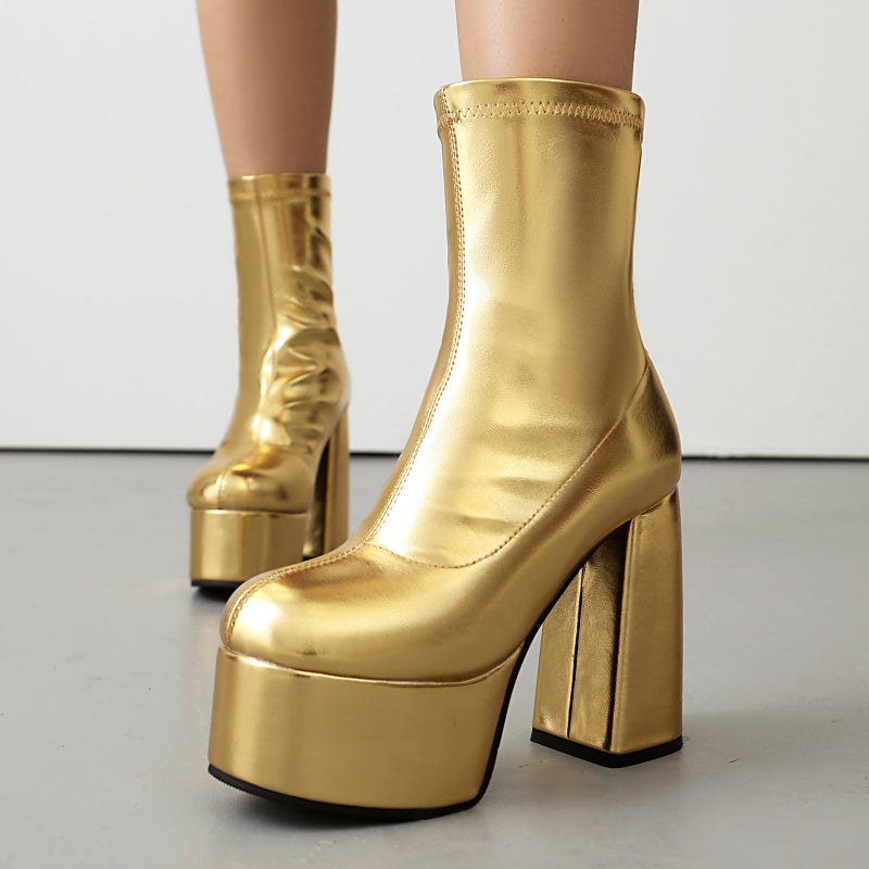 Lazada Punk Style Thick Bottom High Heel 40-48 Winter Solid Color Low Tube Women'S Boots Tide - Image 2