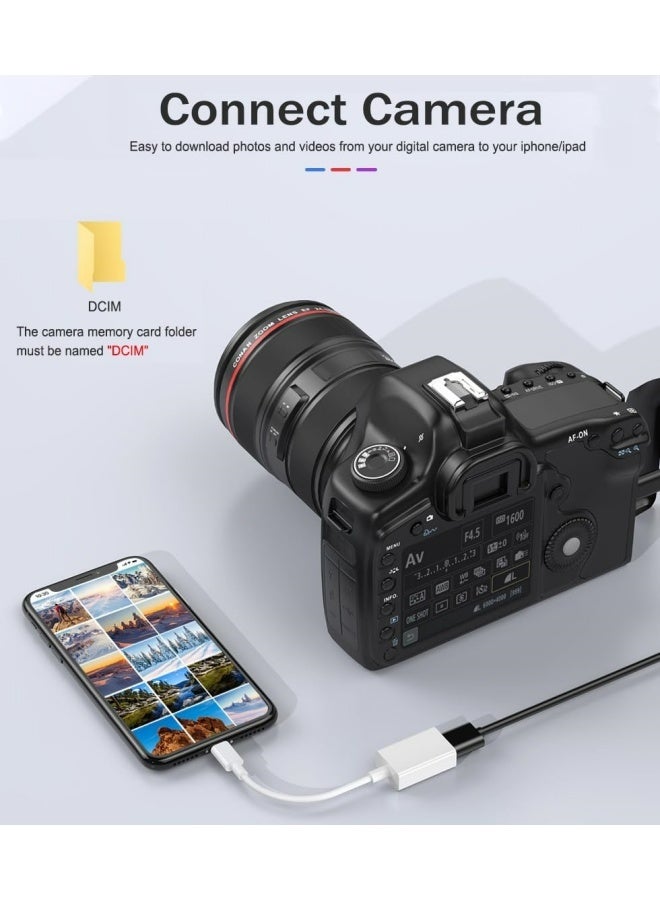 Apluynm Lightning to USB Camera Adapter, Apple MFi Certified USB OTG Cable Converter for iPhone 14 13 12 11 Pro Max XS XR X 8 iPad, Support Camera, Card Reader, USB Flash Drive, MIDI Keyboard - Image 3
