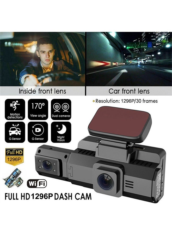 CAFELE 3 Channel WiFi 4K 1296P Dash Cam for Cars with 32GB Memory Card, HD Car in Front of the Car Inside the Car Behind the Car Simultaneously Recording  - Image 2