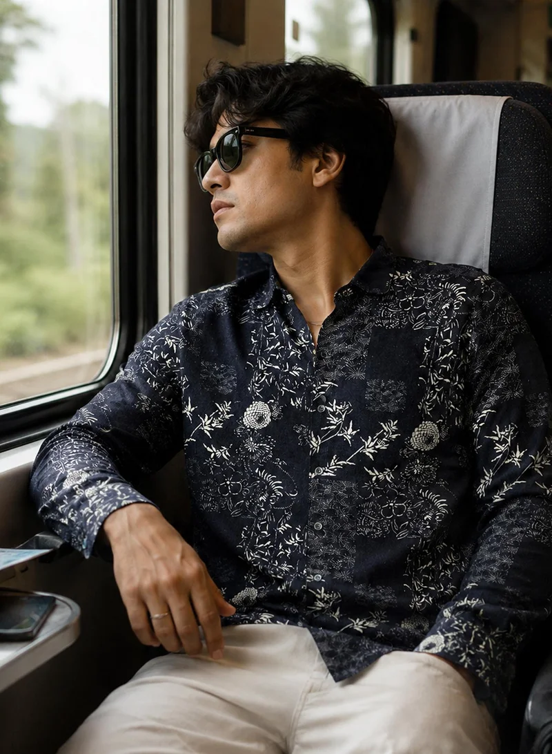 CAHOOT Men's Multi Floral Regular Shirt For Casual Wear | Collared Neck | Long Sleeve | Button Closure | Cotton Shirt Crafted With Comfort Fit For Everyday Wear