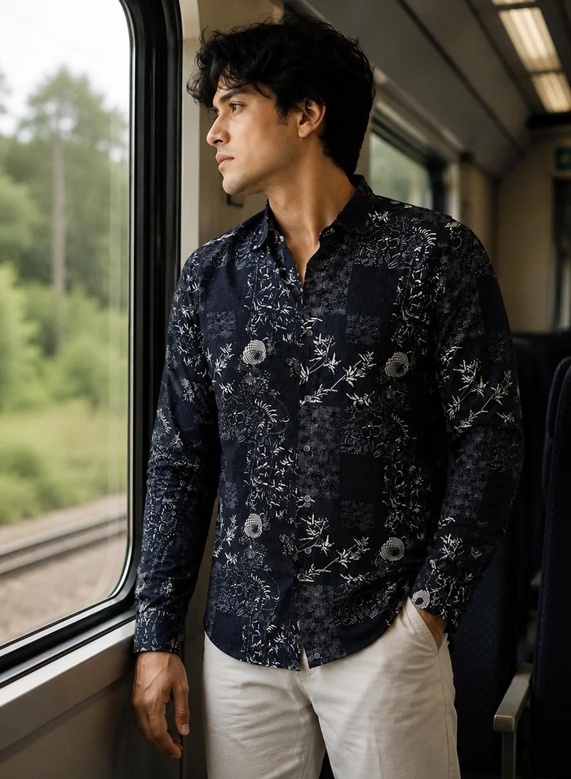 CAHOOT Men's Multi Floral Regular Shirt For Casual Wear | Collared Neck | Long Sleeve | Button Closure | Cotton Shirt Crafted With Comfort Fit For Everyday Wear