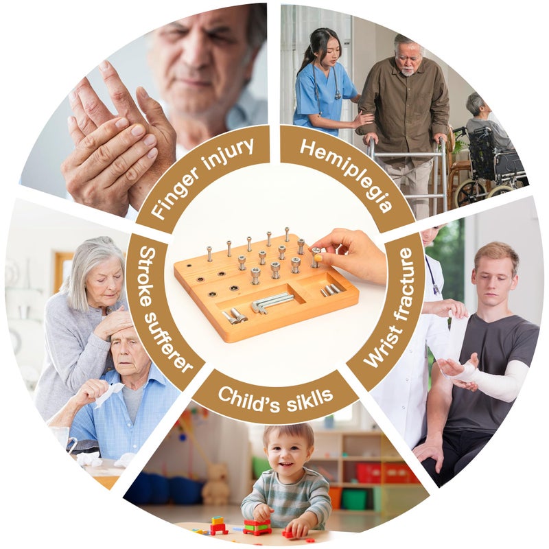 DICYWUDI Wooden Pegboard for Finger Dexterity, Finger Strength Trainer for Hand Grip Strengthener Targeted Strength, Relief & Recoveryâ€“ for Men, Women, and Seniors - Image 4