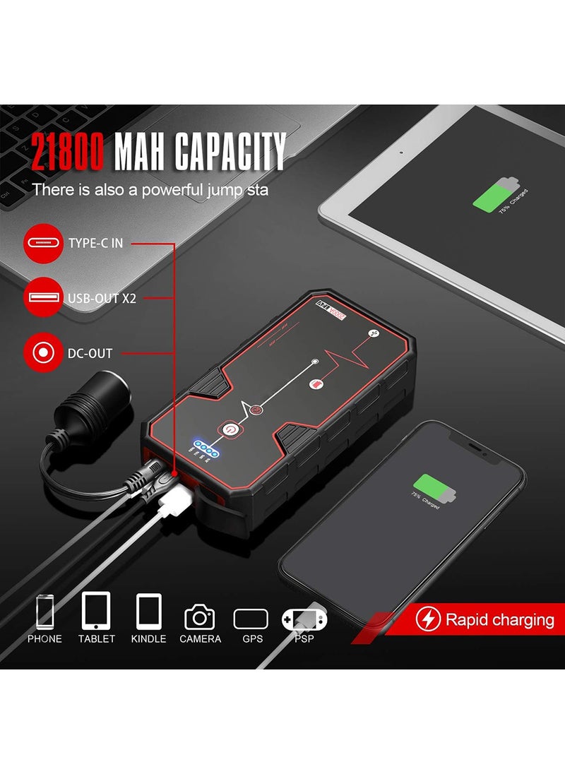EzzySo - Car Jump Starter 21800mAh Water-Resistant Jump Starter Battery Pack, Battery Jumper Starter Portable,12V/1A, LED Light - Image 1
