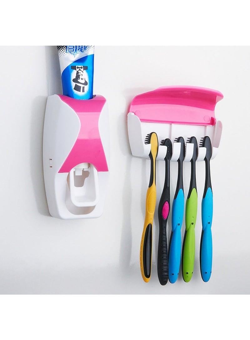 2 Pack Wall Mounted Toothpaste Dispenser with Toothbrush Holder, Press Toothpaste Squeezer, No Drill Adhesive Installation, Space Saving Bathroom Organizer, Practical Gift for Family and Kids - Image 2