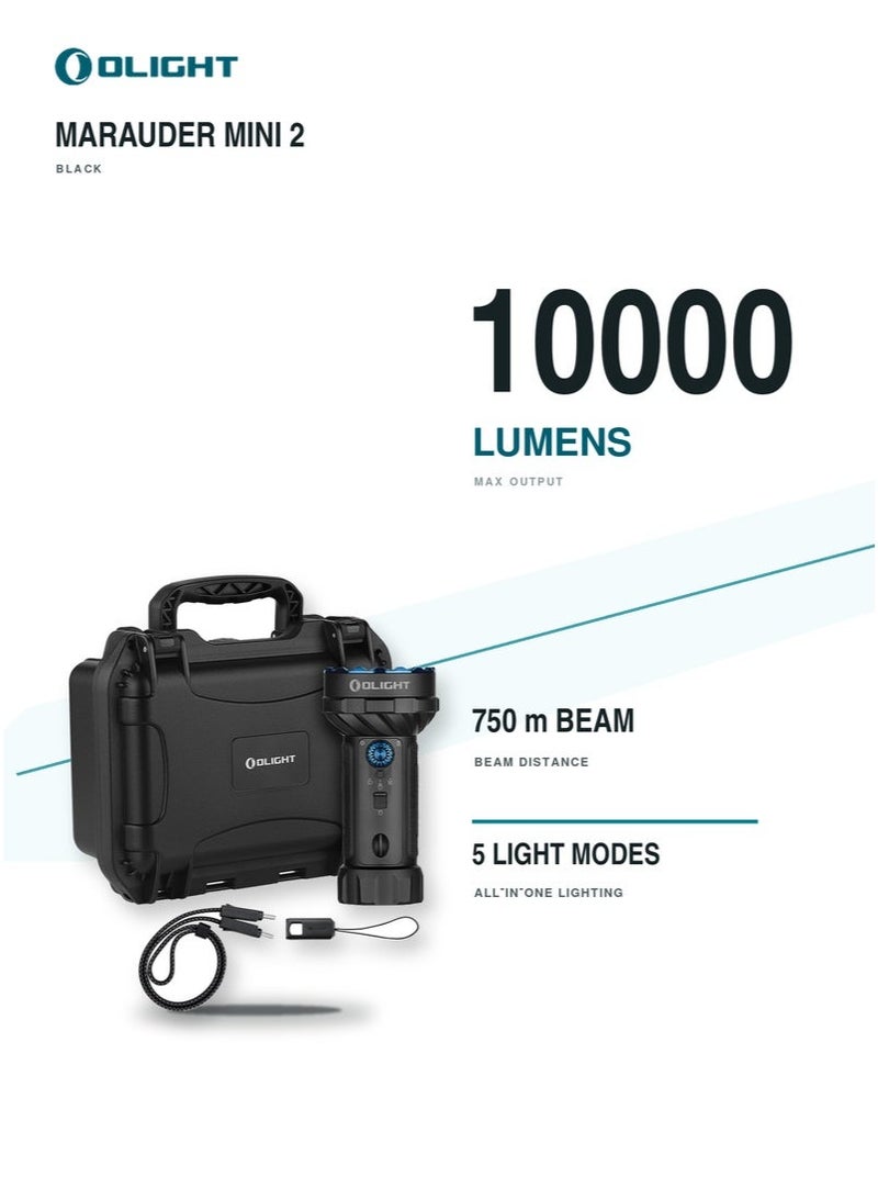 Olight Marauder Mini 2 Flashlight (Black), 10,000 Lumens Powerful LED Flashlight, 750m Beam Distance, 7500mAh Rechargeable Tactical Light for Outdoors, Search, Home - Image 1