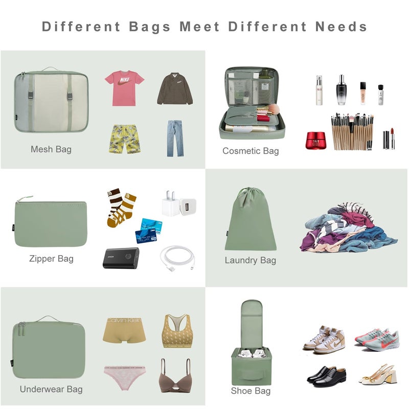 BAGAIL مجموعة حقائب التعبئة BAGAIL 8 قطع لتنظيم الأمتعة لملحقات السفر - أخضر ماتشا - Image 5