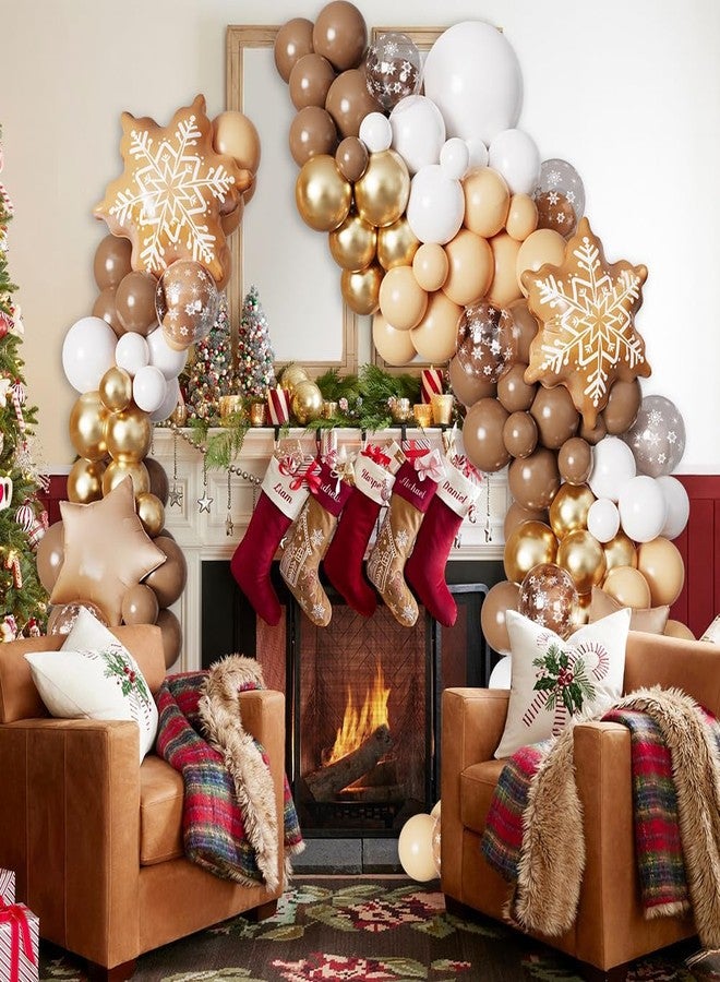 EASUTE 135PCS Christmas Gingerbread Snowflake Balloon Arch Garland Kit, Brown White Christmas Balloon Garland with 24inch Gingerbread Snowflake Foil Balloons for Xmas Gingerbread House Winter Decorations - Image 3