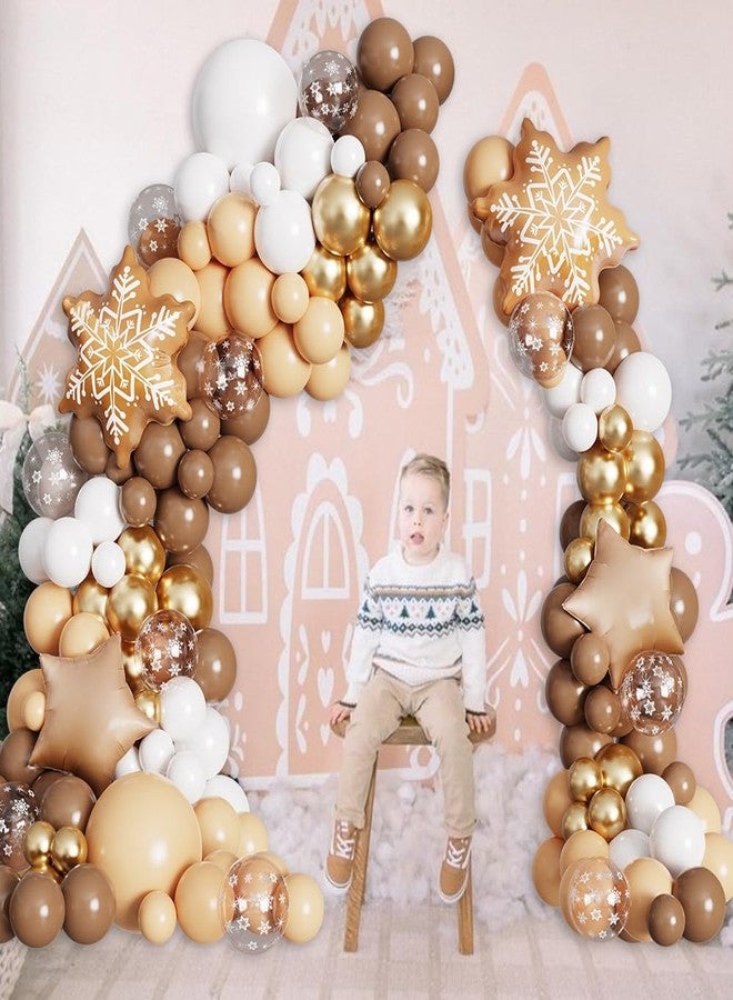 EASUTE 135PCS Christmas Gingerbread Snowflake Balloon Arch Garland Kit, Brown White Christmas Balloon Garland with 24inch Gingerbread Snowflake Foil Balloons for Xmas Gingerbread House Winter Decorations - Image 4