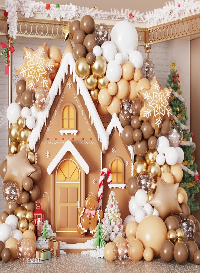 EASUTE 135PCS Christmas Gingerbread Snowflake Balloon Arch Garland Kit, Brown White Christmas Balloon Garland with 24inch Gingerbread Snowflake Foil Balloons for Xmas Gingerbread House Winter Decorations - Image 1
