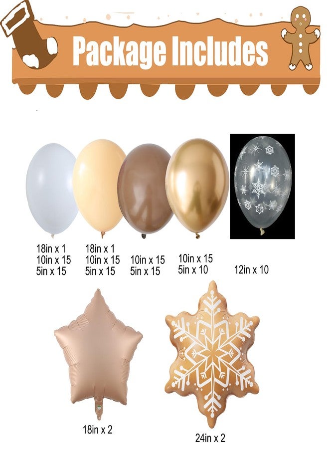 EASUTE 135PCS Christmas Gingerbread Snowflake Balloon Arch Garland Kit, Brown White Christmas Balloon Garland with 24inch Gingerbread Snowflake Foil Balloons for Xmas Gingerbread House Winter Decorations - Image 2