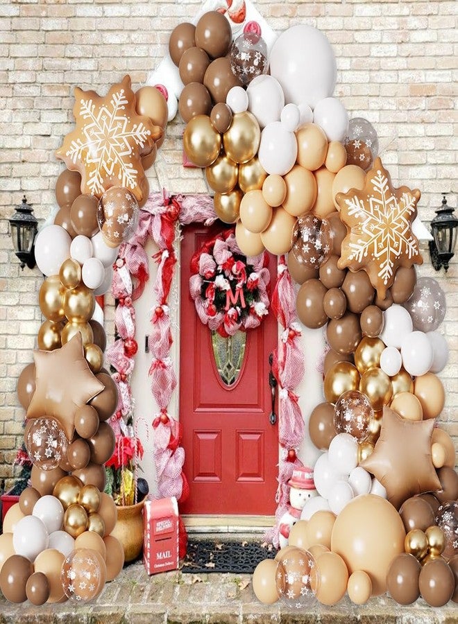 EASUTE 135PCS Christmas Gingerbread Snowflake Balloon Arch Garland Kit, Brown White Christmas Balloon Garland with 24inch Gingerbread Snowflake Foil Balloons for Xmas Gingerbread House Winter Decorations - Image 5