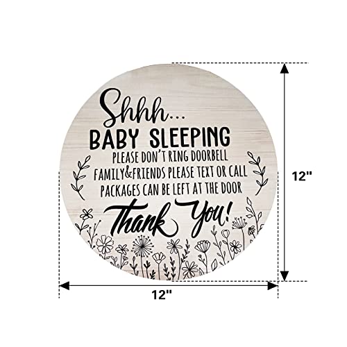 Deroro Baby Sleeping Sign for Front Door, Please Do Not Ring Doorbell Wood Door Hanger for Outdoor Outside Porch Decor, Rustic Wooden Wreath Wall Hanging Decoration for Home - Image 2