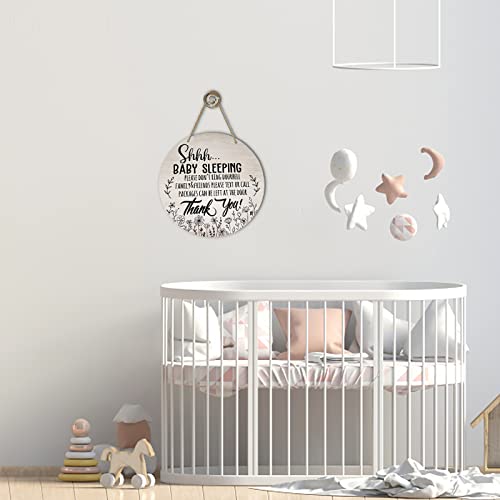 Deroro Baby Sleeping Sign for Front Door, Please Do Not Ring Doorbell Wood Door Hanger for Outdoor Outside Porch Decor, Rustic Wooden Wreath Wall Hanging Decoration for Home - Image 4