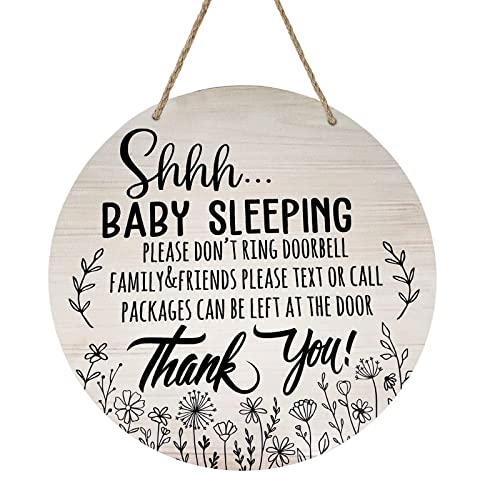 Deroro Baby Sleeping Sign for Front Door, Please Do Not Ring Doorbell Wood Door Hanger for Outdoor Outside Porch Decor, Rustic Wooden Wreath Wall Hanging Decoration for Home - Image 1