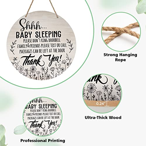 Deroro Baby Sleeping Sign for Front Door, Please Do Not Ring Doorbell Wood Door Hanger for Outdoor Outside Porch Decor, Rustic Wooden Wreath Wall Hanging Decoration for Home - Image 3