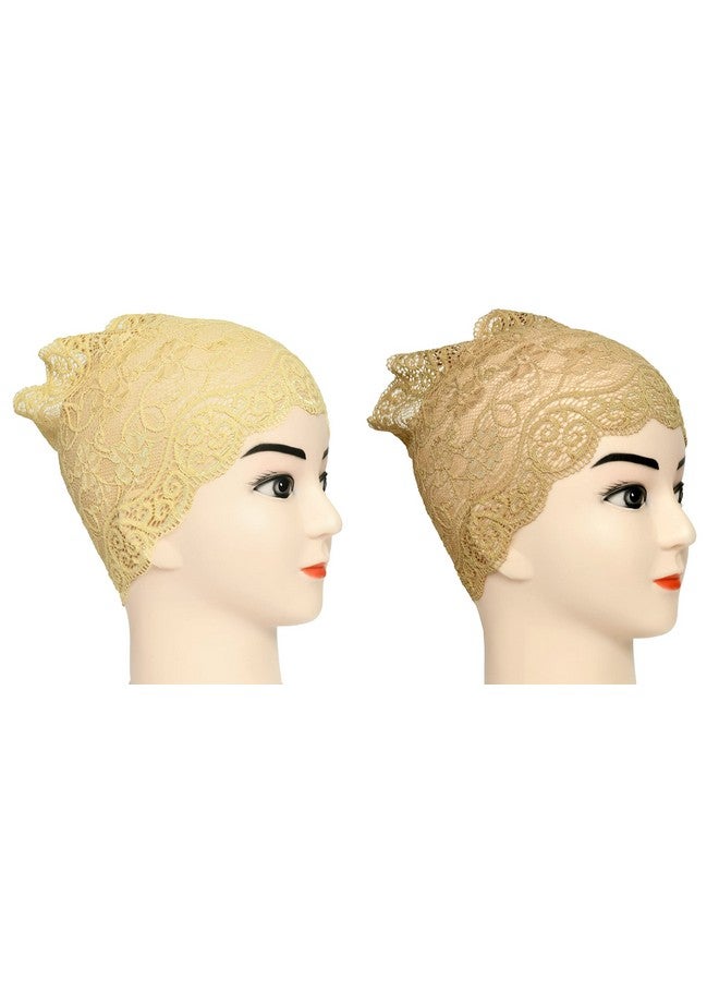 رباط رأس للحجاب للفتيات والنساء، وشاح تحت الحجاب نقاب (2 قطعة) (كريم وبيج داكن) - Image 2