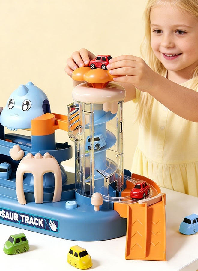 سباق السيارات لعبة المسار ديناصور سيارة مغامرة اللعب طفل سيارة المسار اللعب مجموعة المركبات الملونة البناء اللعب مجموعة مع 6 سيارات متسابق صغيرة طفل سباق السيارات المسار لعبة مجموعة لغز السكك الحديدية سيارة هدايا ما قبل المدرسة للأطفال 3 + سنوات من العمر الفتيان الفتيات، 28x16x14cm - Image 3