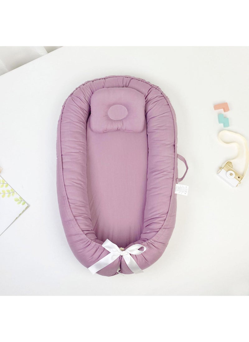 Generic Pure Color Baby Crib Cotton Portable Newborn Nest Solid Taro Purple 