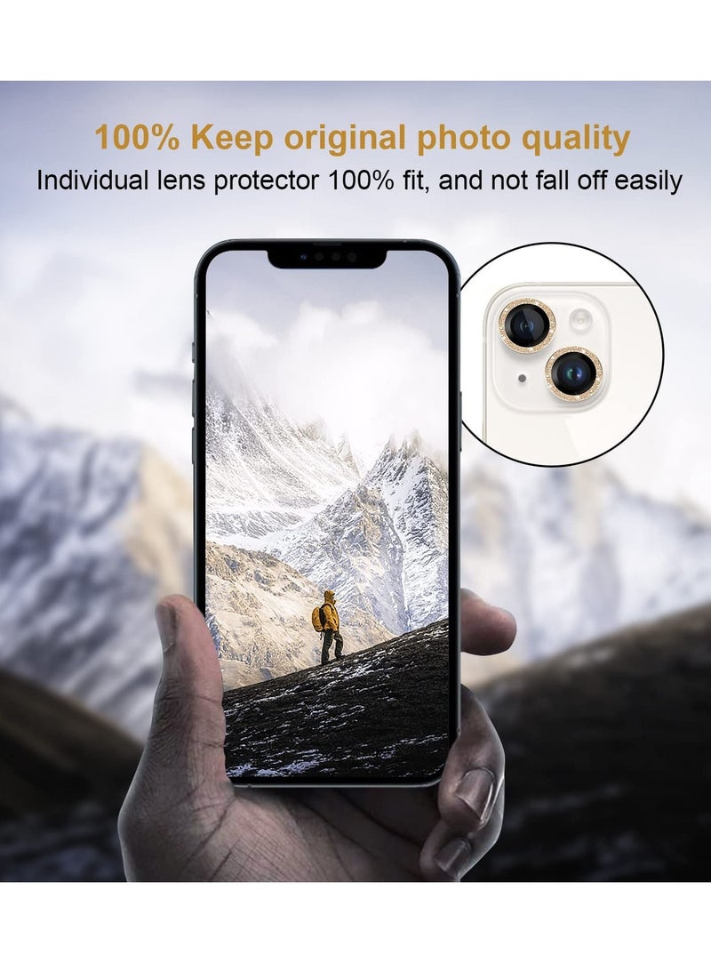 Excefore Excefore for iPhone 14 / 14 Plus Camera Lens Protector, 9H Tempered Glass Camera Cover Screen Protector Metal Individual Ring Protector for iPhone 14 and iPhone 14 Plus (2 Set, Gold)  - Image 4