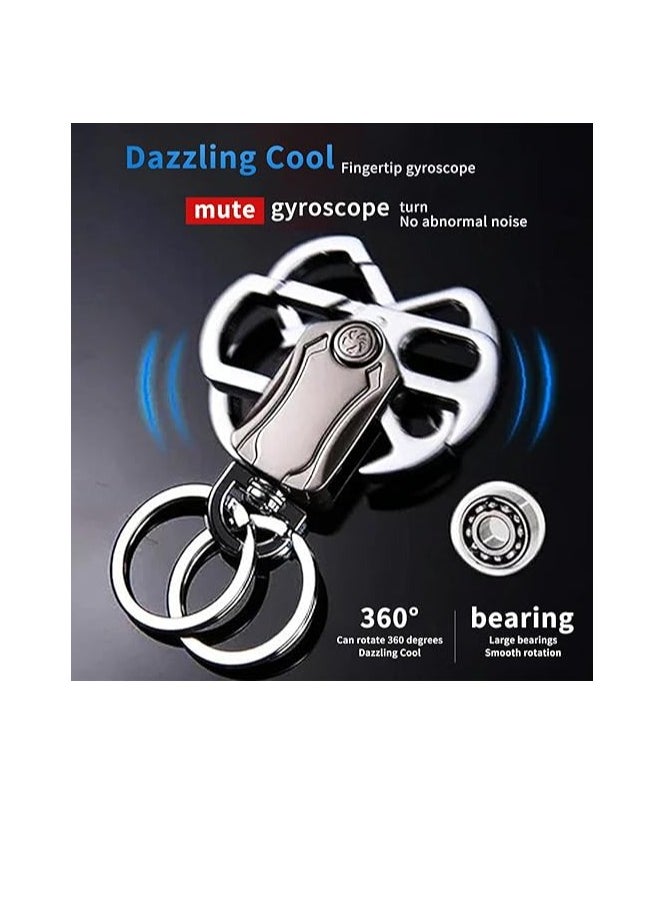 OUYoo For Nissan Key Fob Cover with Metal fidget spinner key chain, UAE flag key chain, Advanced Soft TPU Surface Grain Key Case for Nissan Key Shell (4 Button only) (Silver）