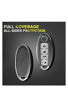 OUYoo OUYoo For Nissan Key Fob Cover with Metal fidget spinner key chain, UAE flag key chain, Advanced Soft TPU Surface Grain Key Case for Nissan Key Shell (4 Button only) (Silver）  - Image 5