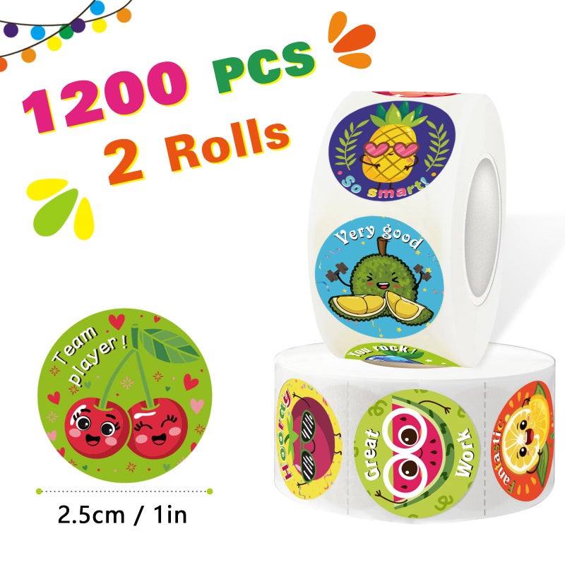 STARLIBOO 1200 Pieces Reward Stickers for Teachers, Adorable Fruit Incentive Stickers Encouraging Sticker in 24 Design Styles- Perforated Line/ 2 Rolls - Image 3