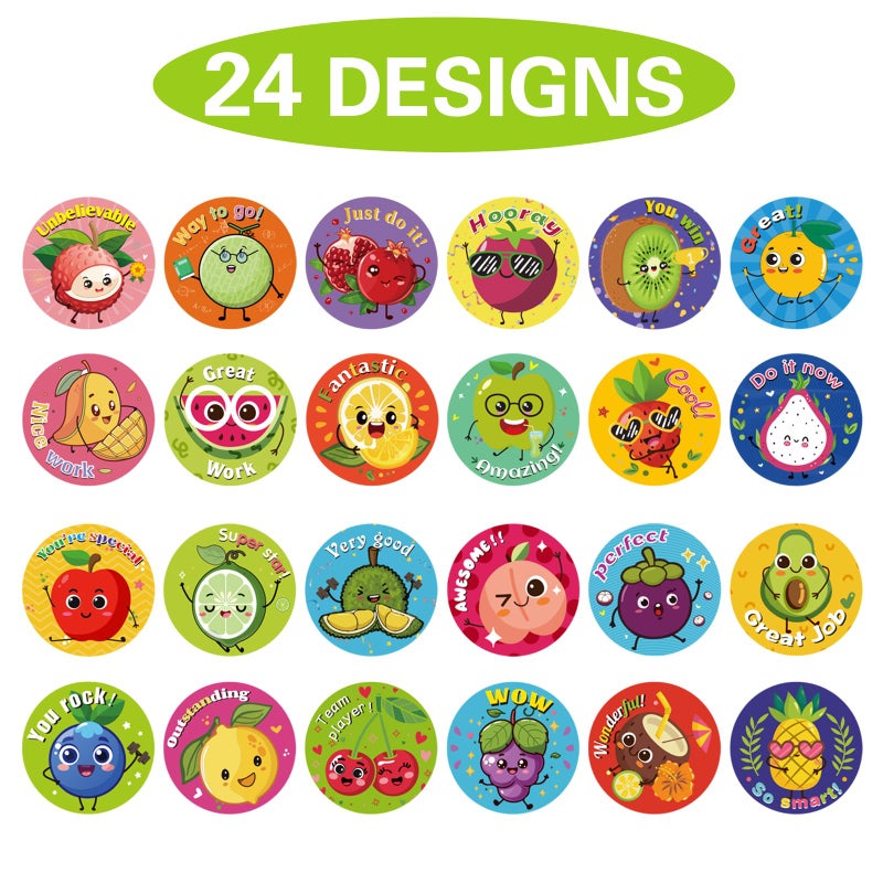 STARLIBOO 1200 Pieces Reward Stickers for Teachers, Adorable Fruit Incentive Stickers Encouraging Sticker in 24 Design Styles- Perforated Line/ 2 Rolls - Image 2