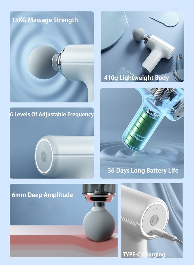 Loquat Mini Powerful Fascial Gun Deep Tissue Percussive Muscle Back Head Massager For Pain Relief With 4 Massage Heads 6 Massage Speeds - Image 2