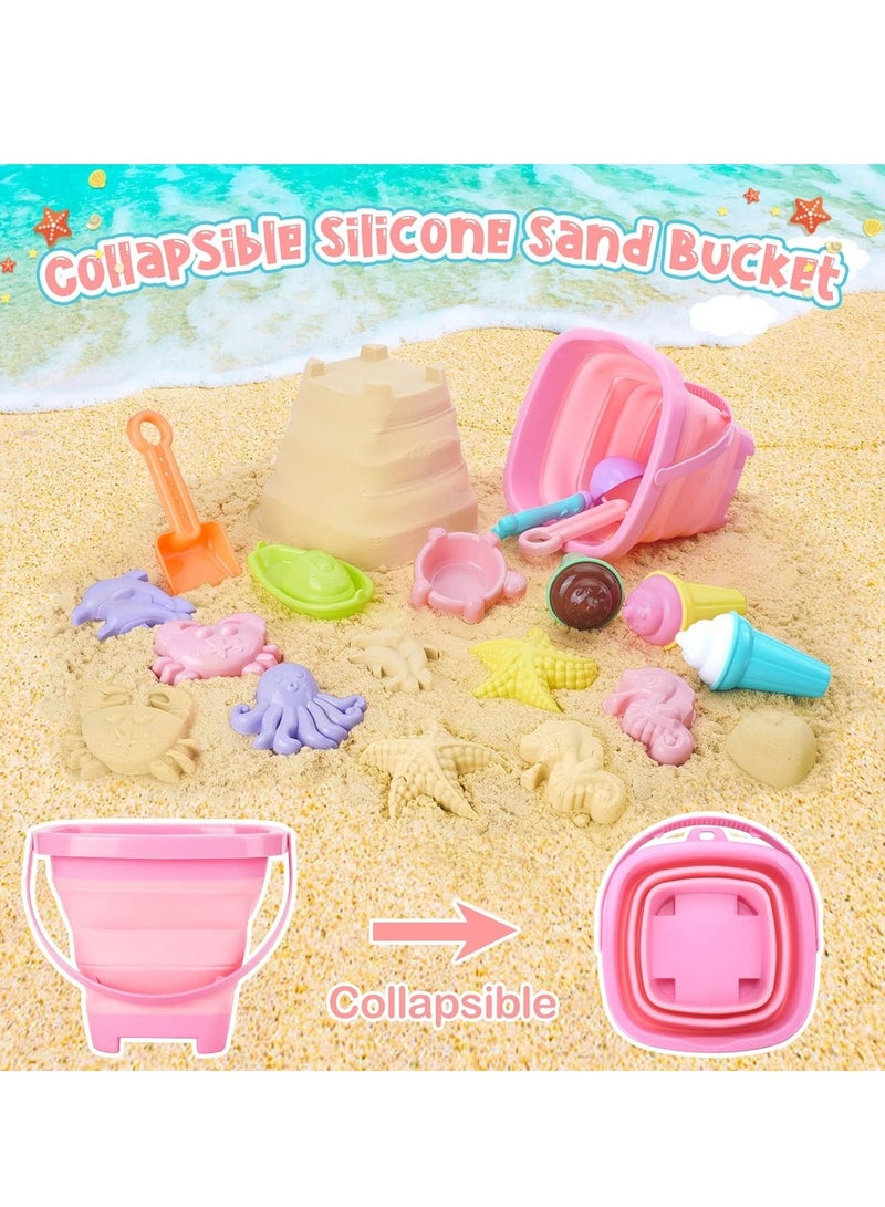 CUNUUDOOL Beach Toys, Ice Cream Sand Toys for Toddlers, with Collapsible Bucket and Shovels for Kids with Bag, Travel Toys for Boys Baby Girls Age 3 4 5 6 7 8+ - Image 2