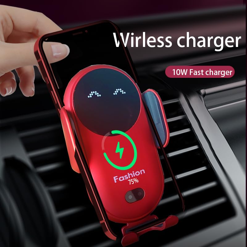 Carrotech Wireless Car Charger Mount, Cute Car Phone Holder, Automatic Clamping Air Vent Dashboard Smart Phone Holder for iPhone 15/14/13/12/11//XS/XR/8, Samsung S23/22/21/20/Note 20, etc (Red) - Image 3