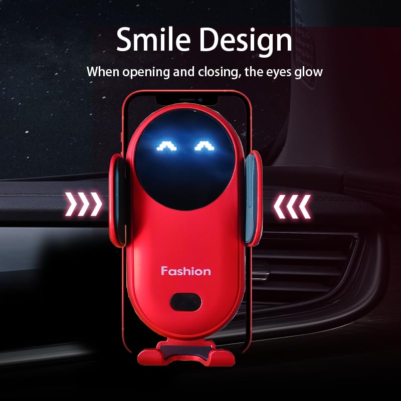 Carrotech Wireless Car Charger Mount, Cute Car Phone Holder, Automatic Clamping Air Vent Dashboard Smart Phone Holder for iPhone 15/14/13/12/11//XS/XR/8, Samsung S23/22/21/20/Note 20, etc (Red) - Image 4