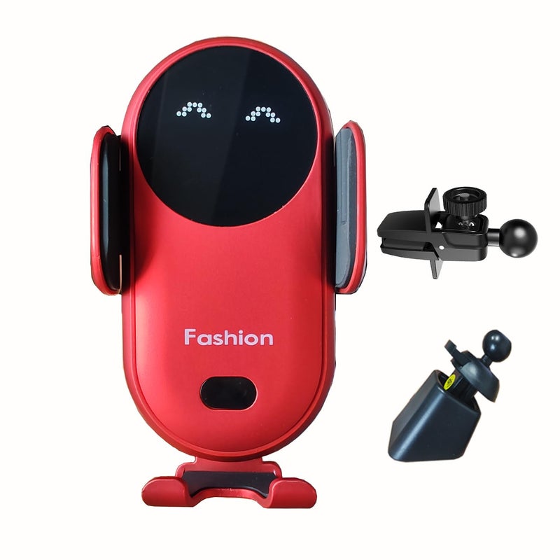 Carrotech Wireless Car Charger Mount, Cute Car Phone Holder, Automatic Clamping Air Vent Dashboard Smart Phone Holder for iPhone 15/14/13/12/11//XS/XR/8, Samsung S23/22/21/20/Note 20, etc (Red) - Image 1