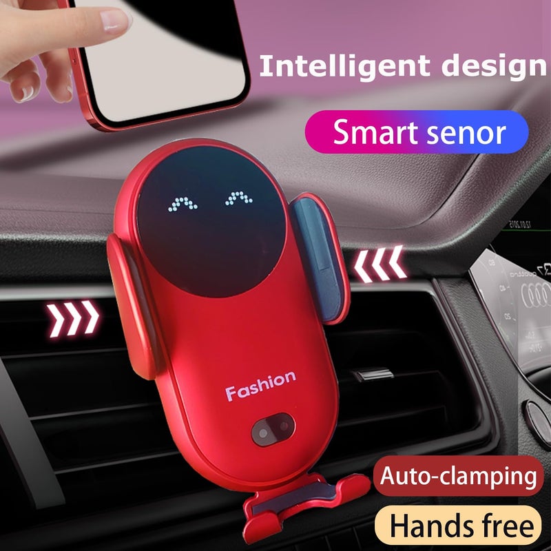 Carrotech Wireless Car Charger Mount, Cute Car Phone Holder, Automatic Clamping Air Vent Dashboard Smart Phone Holder for iPhone 15/14/13/12/11//XS/XR/8, Samsung S23/22/21/20/Note 20, etc (Red) - Image 2
