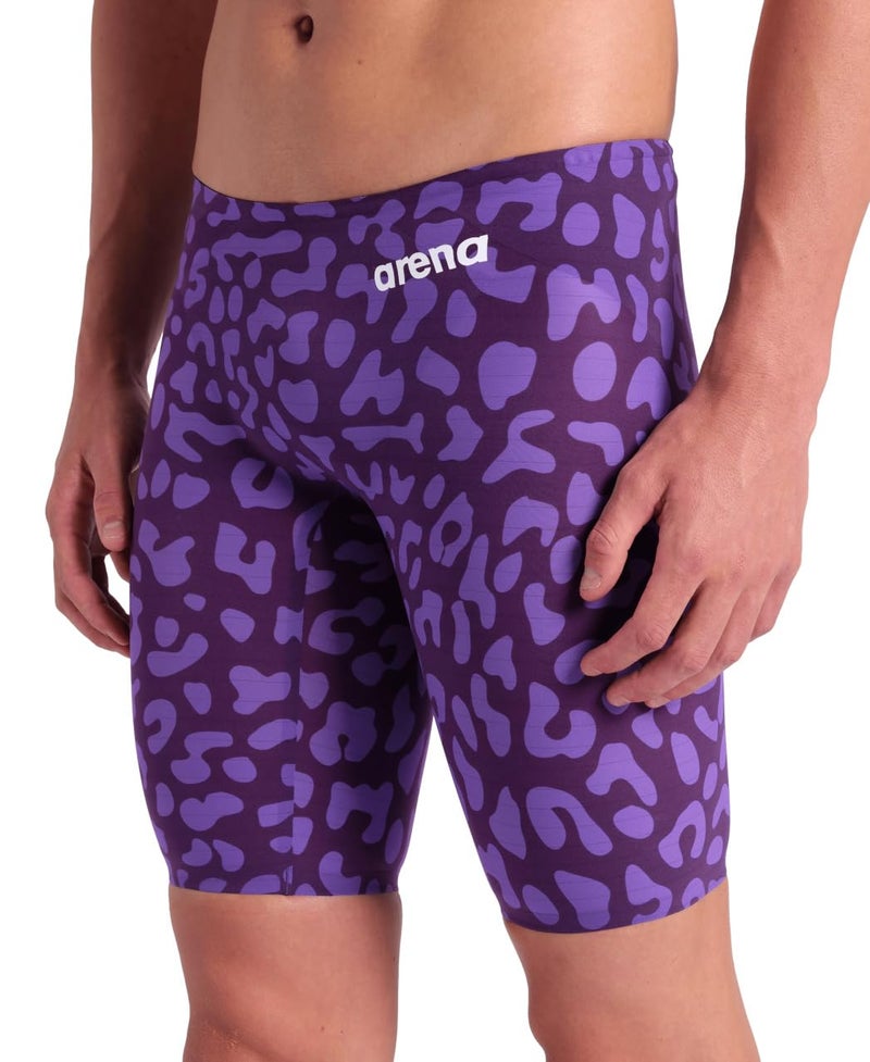 ARENA Powerskin Carbon Air2 Men's Racing Jammer Limited Edition Athletic Tech Suit Competitive Racing Swimsuit Endurance Swimwear, Leopard Print Violet, US Size 32 - Image 5