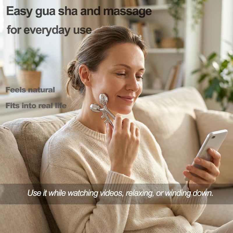 Yeamon Gua Sha Facial Tools & Face Roller Set, Stainless Steel Facial Massager Tools for Lymphatic Drainage & Face Sculpting, Textured Guasha for Better Grip, Double Chin Reducer, Skincare Gift for Women - Image 5