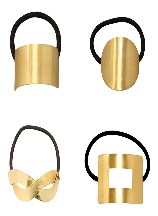 Honbay 4PCS Fashion Cool Metal Geometric Hair Cuffs, Decorative Wraps, Stretch Ponytail Holders, Hair Accessories for Women - Image 1