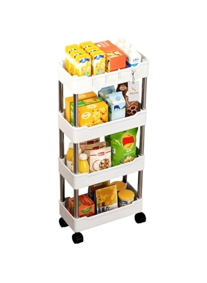 بيوينتي عربة مطبخ بعجلات من شيزونا، منظم تخزين دوار من 4 طبقات مع عجلات قابلة للقفل، تصميم قابل للتعديل، بلاستيك متين، تخزين متعدد الاغراض للمطبخ والحمام والمكتب والغسيل - Image 1