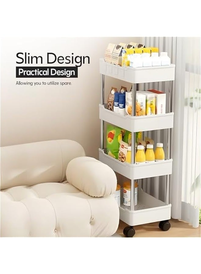 بيوينتي عربة مطبخ بعجلات من شيزونا، منظم تخزين دوار من 4 طبقات مع عجلات قابلة للقفل، تصميم قابل للتعديل، بلاستيك متين، تخزين متعدد الاغراض للمطبخ والحمام والمكتب والغسيل - Image 5