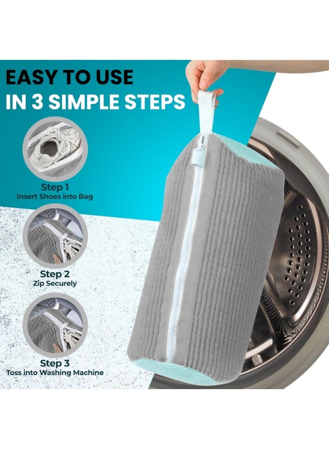 Shoe Washer Bag - 1 Piece - Reusable Shoe Bag for Washer and Dryer - 360 Degree Rolling Shoe Washing Bag for Sneakers and Delicate Shoes, Grey, Shoe Washer Bag - Image 2