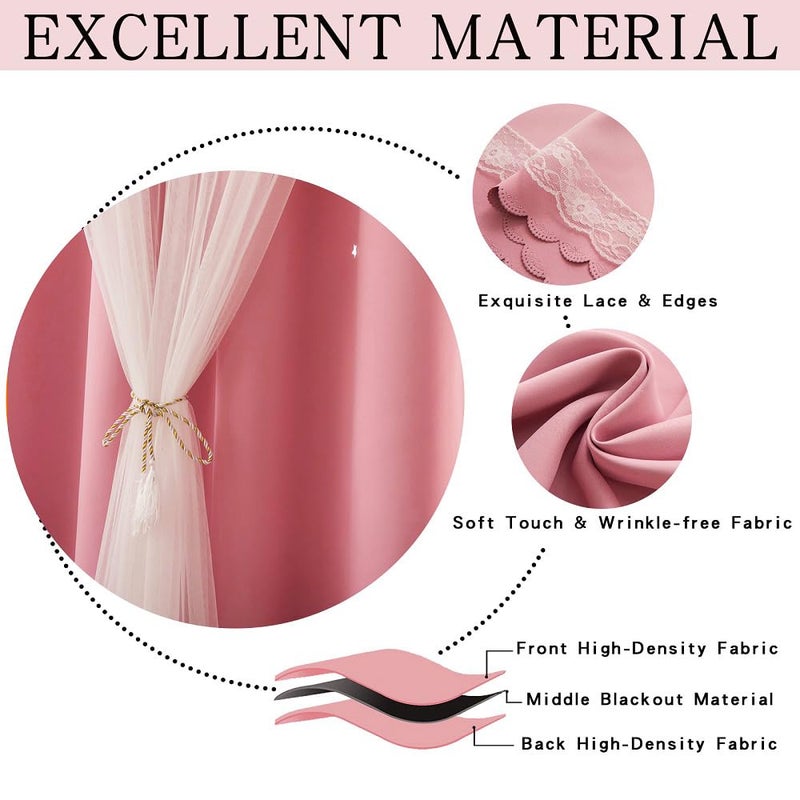 Ftinala Pink Blackout Curtains for Girls Bedroom Cute - Aesthetic Star Cutout Double Layer with Sheer Overlay, 63 Inch Length 1 Panel Baby Nursery Curtains Kids Room Decor Drapes - Image 4