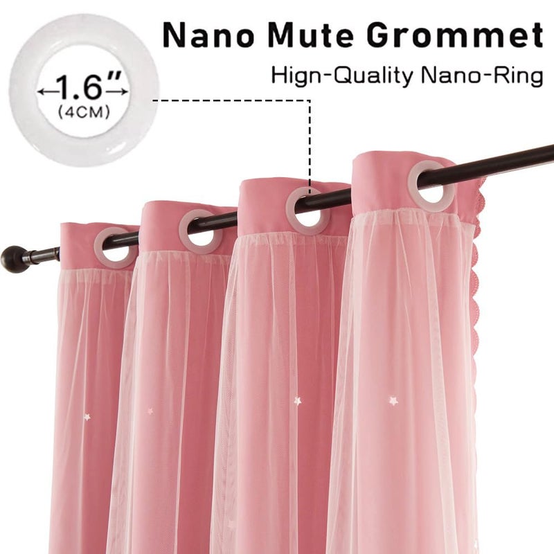 Ftinala Pink Blackout Curtains for Girls Bedroom Cute - Aesthetic Star Cutout Double Layer with Sheer Overlay, 63 Inch Length 1 Panel Baby Nursery Curtains Kids Room Decor Drapes - Image 2