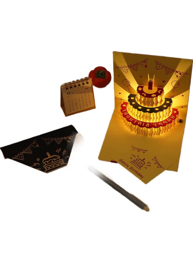 Jiamo [Lowest Price Online] Jiamo Birthday Greeting Card, High-End 3D Card For Men And Women, Confession Gift, 3D Message Card With Lights And Music, Cake Paper Sculpture, Handwritten Letter, Single Pack - Image 2