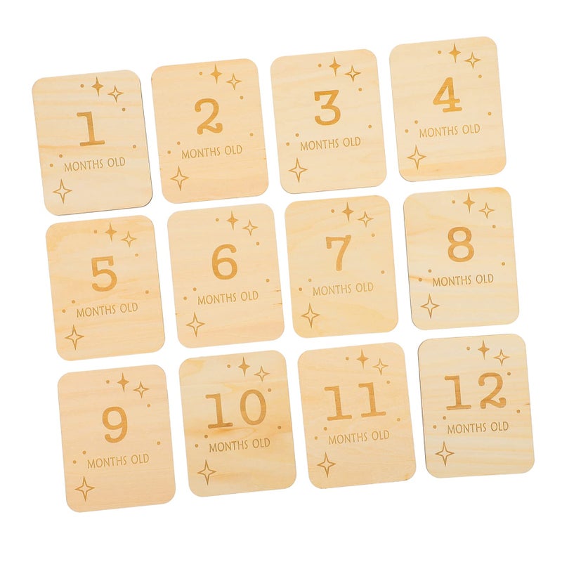 Wooden Milestone Cards For Infants 12Pcs 100x78mm Growth Markers Photography Props - Image 2