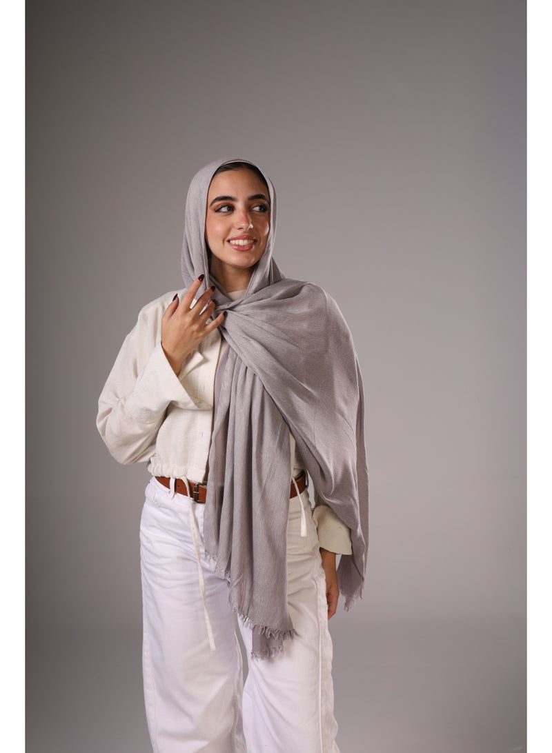 Lavezzi Ruffled Modal Hijab – Soft Lightweight Long Scarf for Women – Elegant Textured Modest Headscarf – Chic Everyday Hijab Shawl (Grey) - Image 1