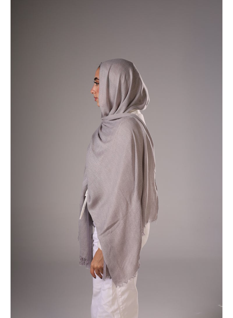 Lavezzi Ruffled Modal Hijab – Soft Lightweight Long Scarf for Women – Elegant Textured Modest Headscarf – Chic Everyday Hijab Shawl (Grey) - Image 3